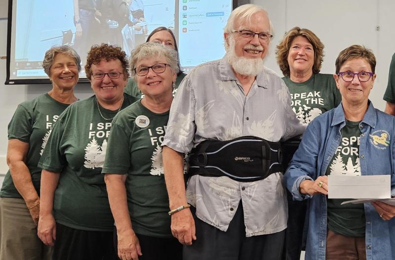 Sussex Preservation Coalition check presentation attendees shown are in back (l-r) Val Woods, Jill Hicks and Pam Cole. In the middle is Mary Boggi. In front are Jody Rose Seibert, Mac Goekler and Jane Gruenenbaum. SUBMITTED PHOTOS
